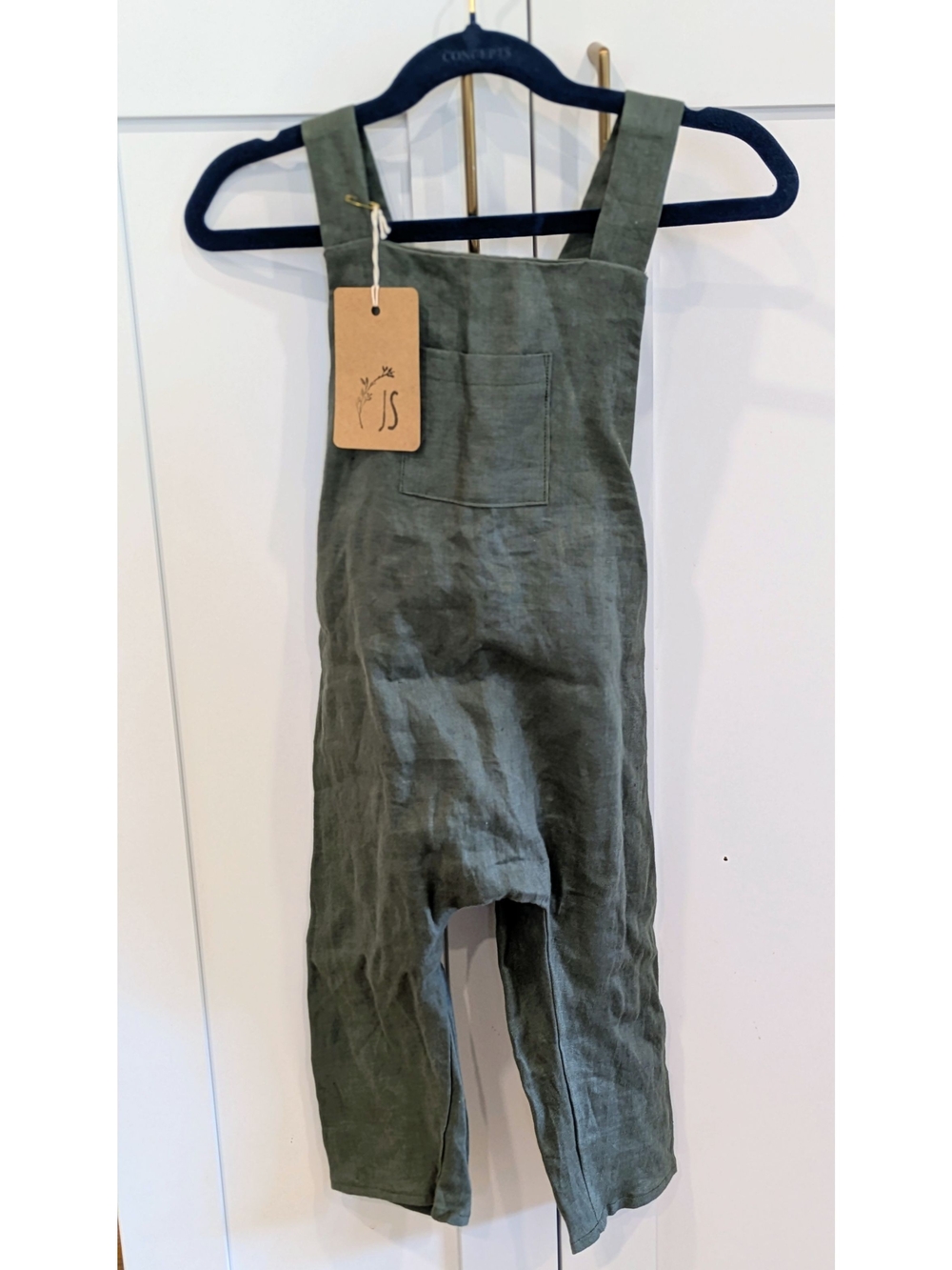 Olive Green Linen Baby Overalls